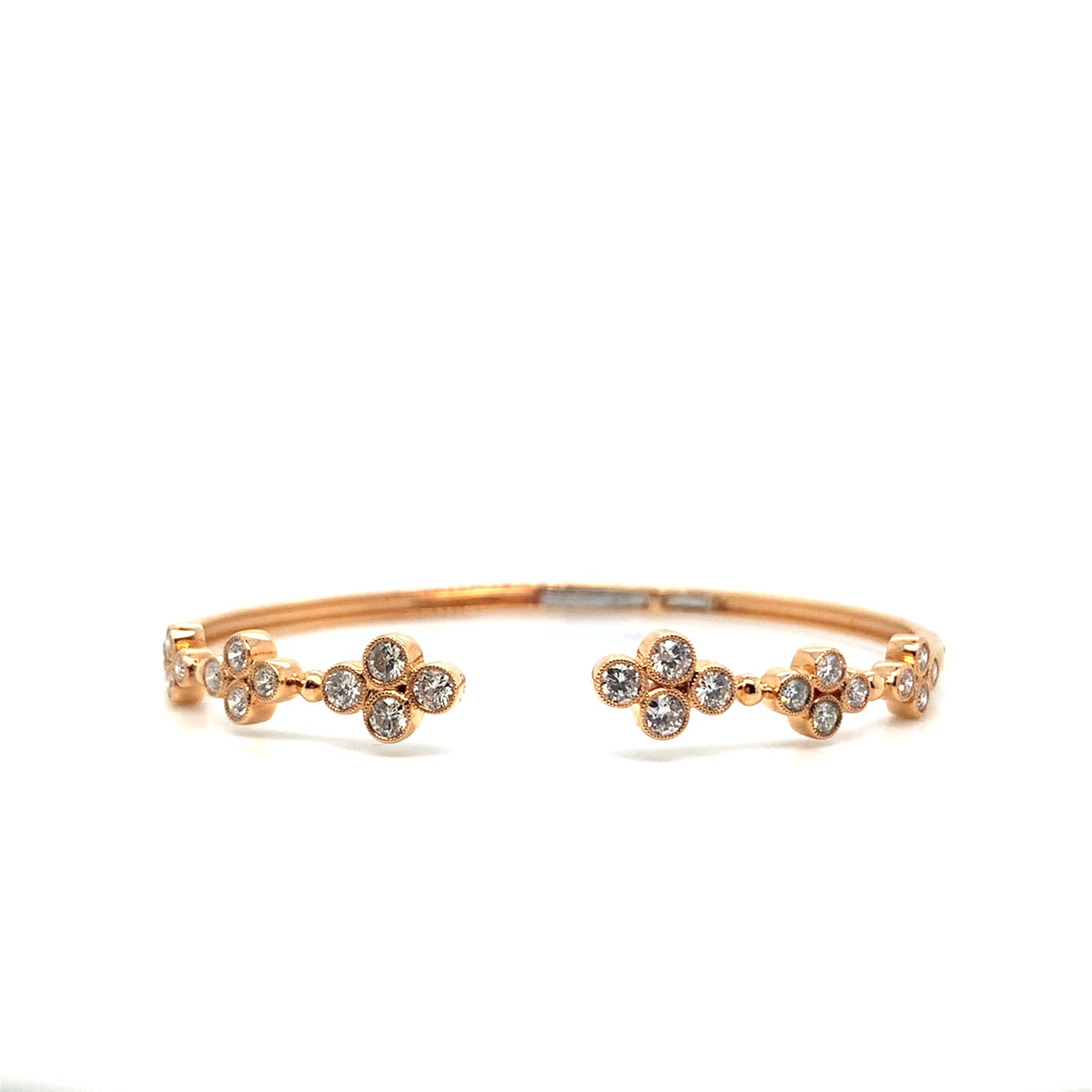18K Gold Clover Diamond Bangle | Elegant Rose Gold Bracelet