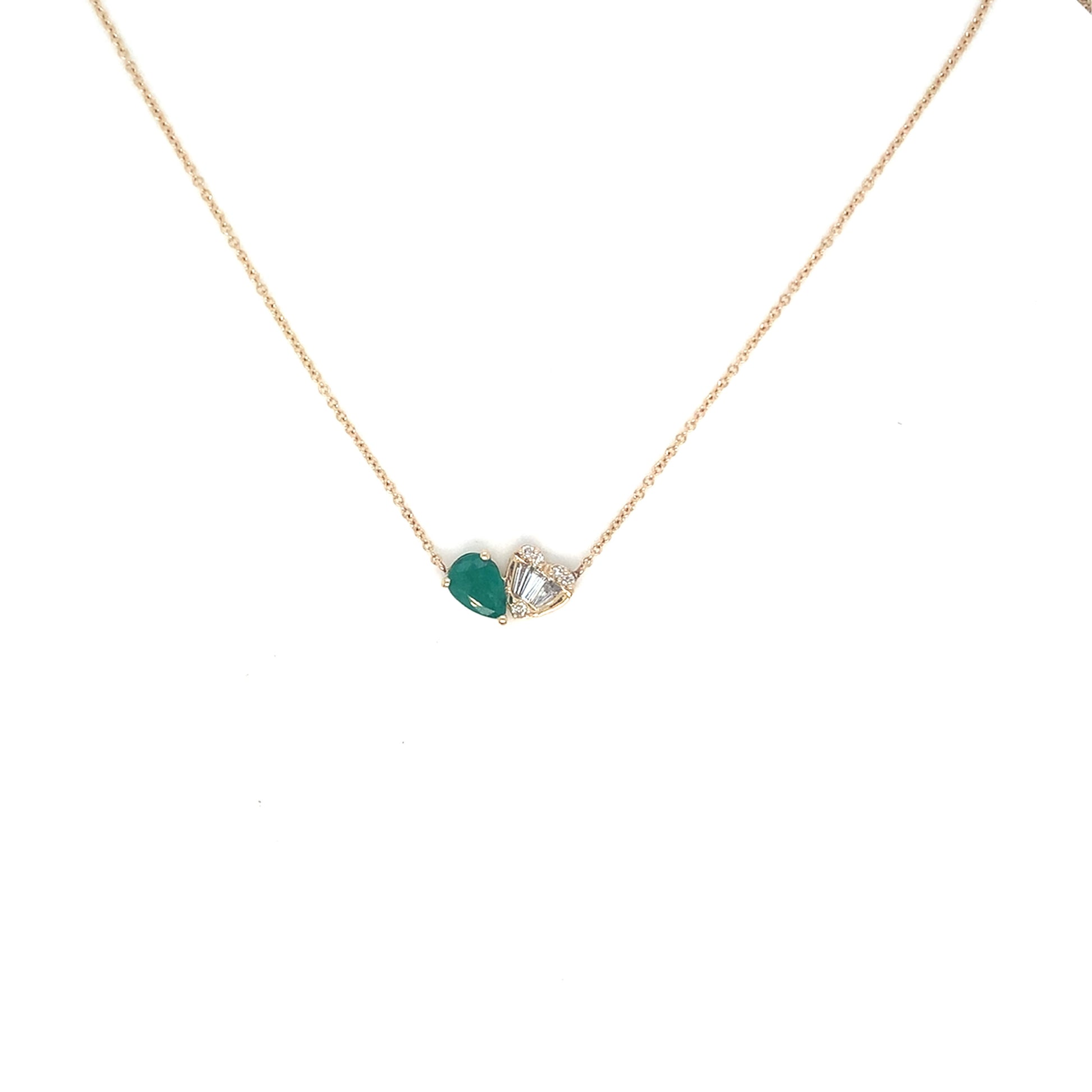 14K Yellow Gold Emerald & Diamond Heart Pendant Necklace | Elegant Fine Jewelry