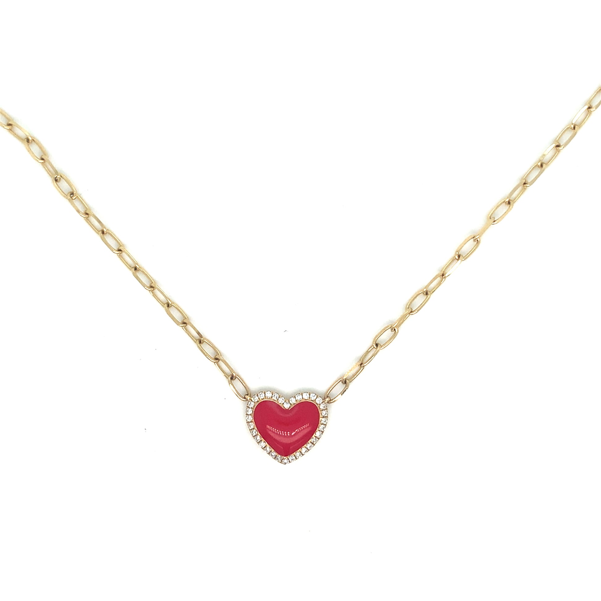 18K Gold Red Heart Pendant | Diamond-Encrusted Necklace