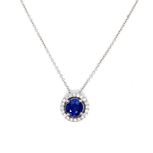 White Gold Sapphire Natural Diamond Pendant | 14K Elegant Necklace