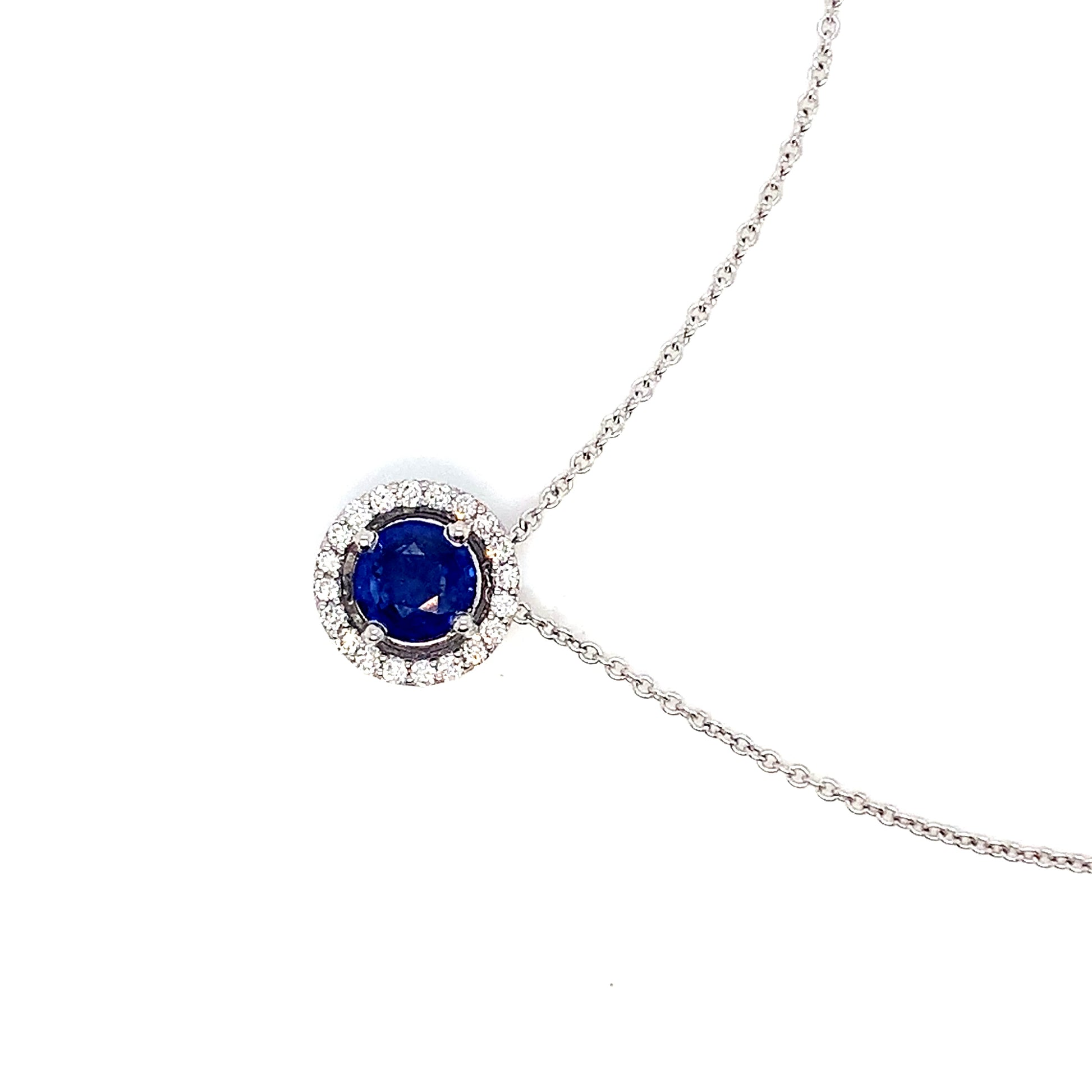 White Gold Sapphire Natural Diamond Pendant | 14K Elegant Necklace