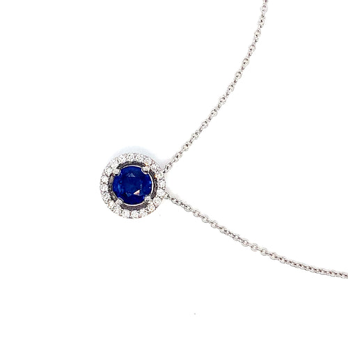 White Gold Sapphire Natural Diamond Pendant | 14K Elegant Necklace