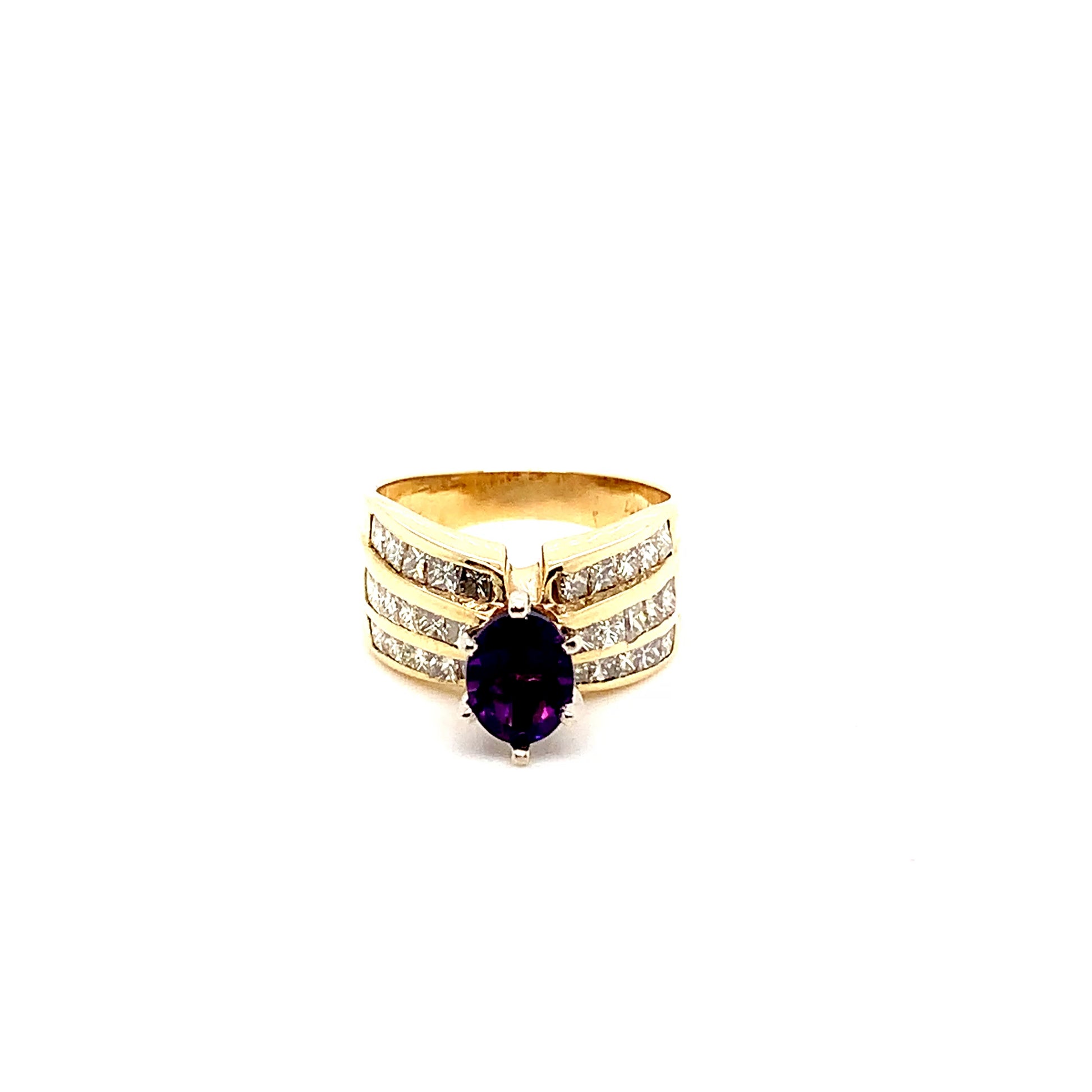 Gold Amethyst Natural Diamond Ring | 14K Elegant Jewelry