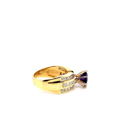 Gold Amethyst Natural Diamond Ring | 14K Elegant Jewelry