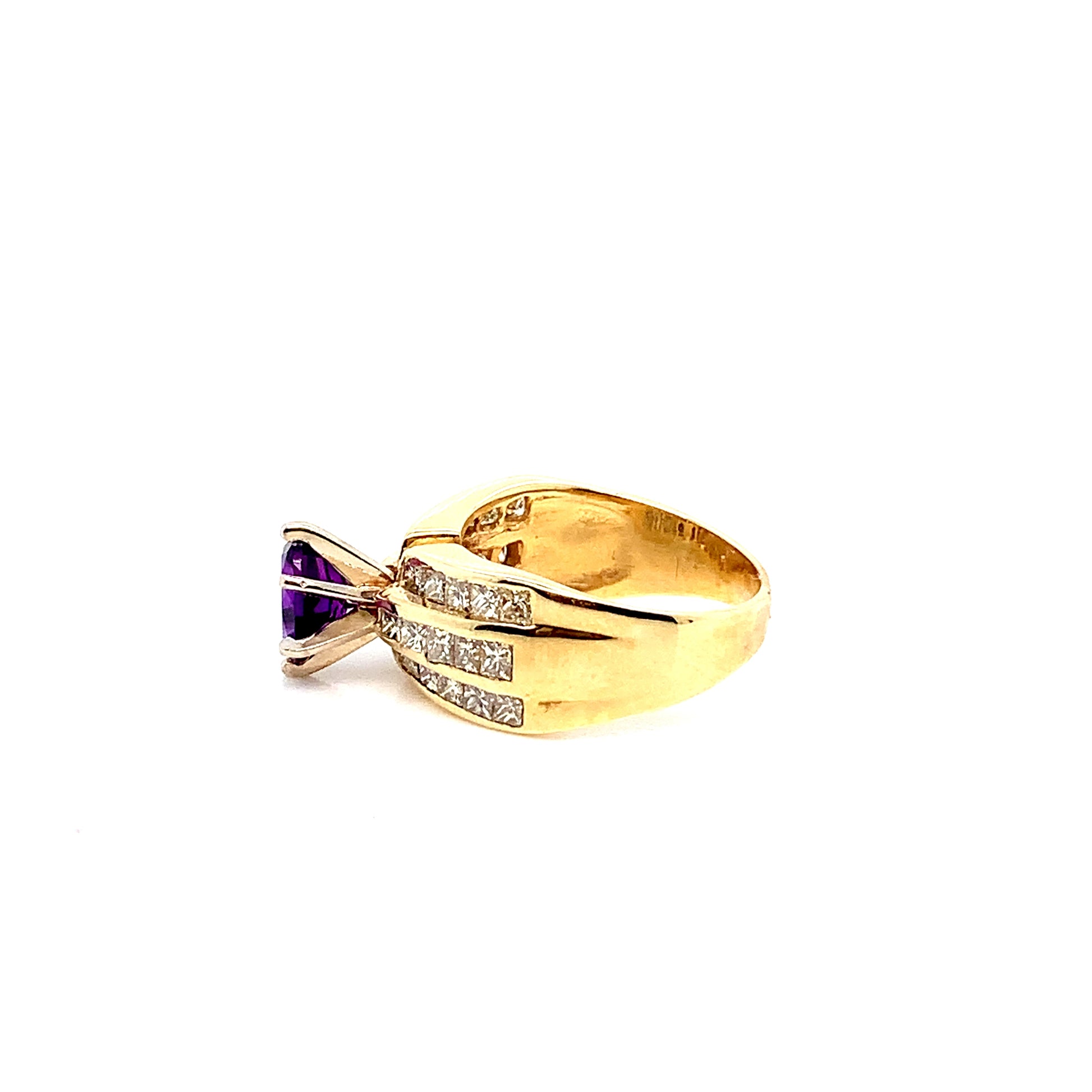 Gold Amethyst Natural Diamond Ring | 14K Elegant Jewelry