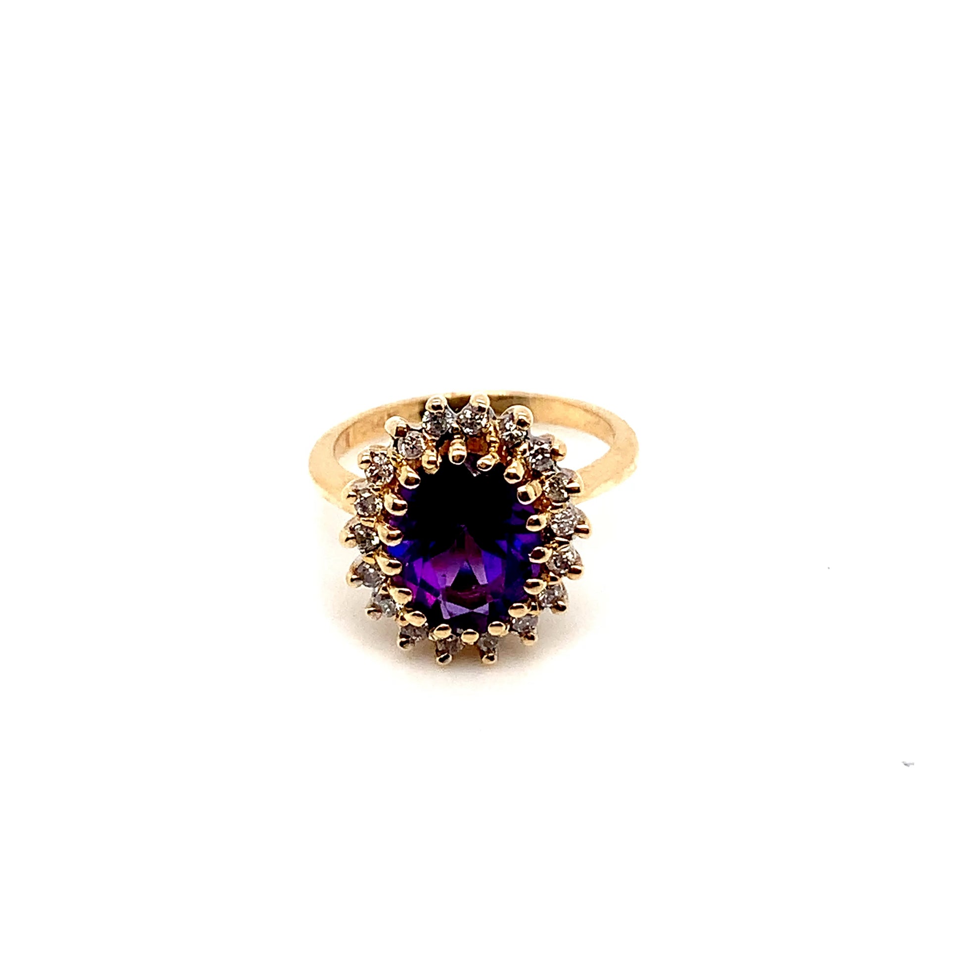 Gold Amethyst Natural Diamond Ring | 14K Oval Halo Design