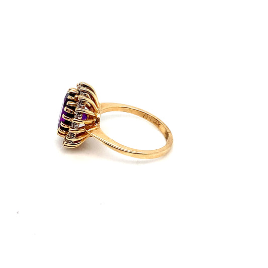 Gold Amethyst Natural Diamond Ring | 14K Oval Halo Design