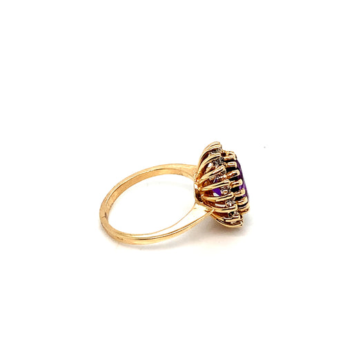 Gold Amethyst Natural Diamond Ring | 14K Oval Halo Design