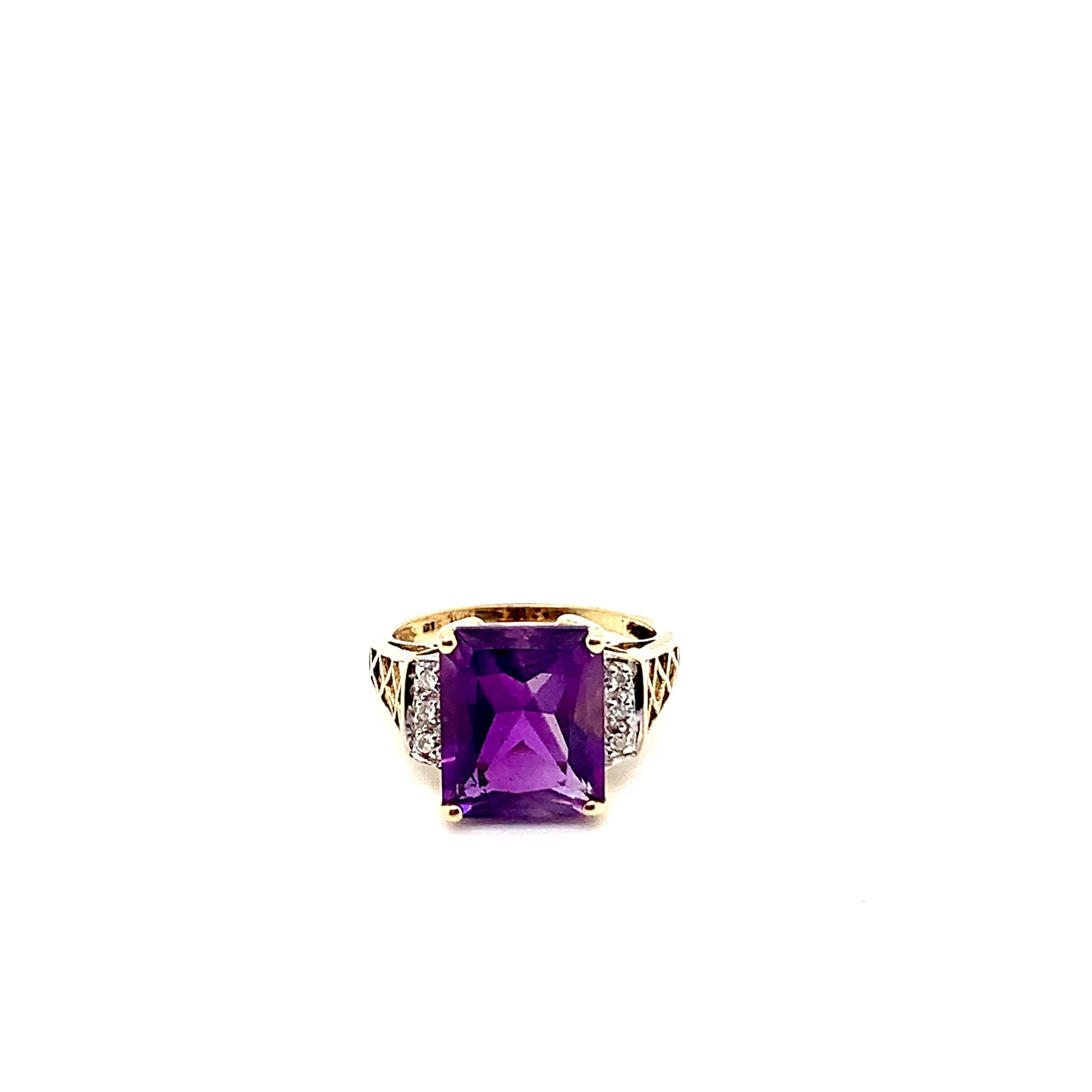 Gold Amethyst Natural Diamond Ring | 10K Elegant Jewelry