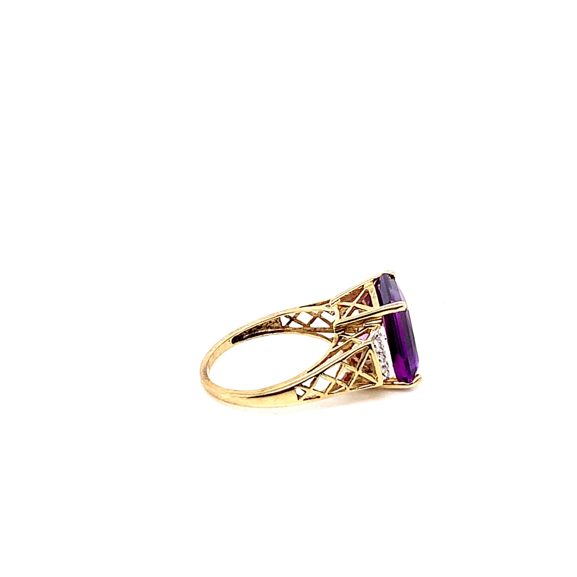 Gold Amethyst Natural Diamond Ring | 10K Elegant Jewelry