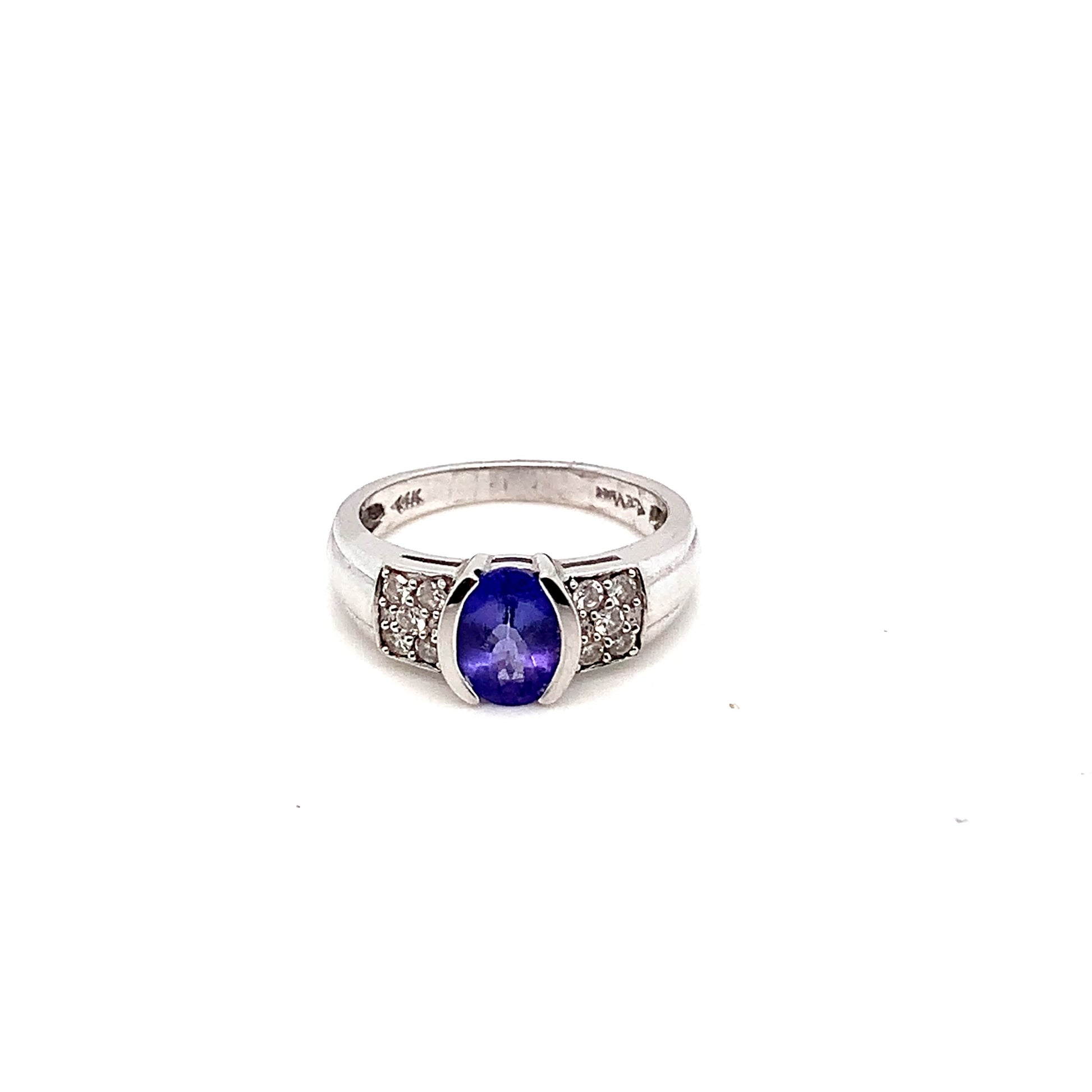 White Gold Tanzanite Natural Diamond Ring | 14K Sparkling Gem