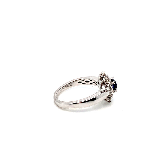 Platinum Sapphire Diamond Ring – Bold Motif in Size 7