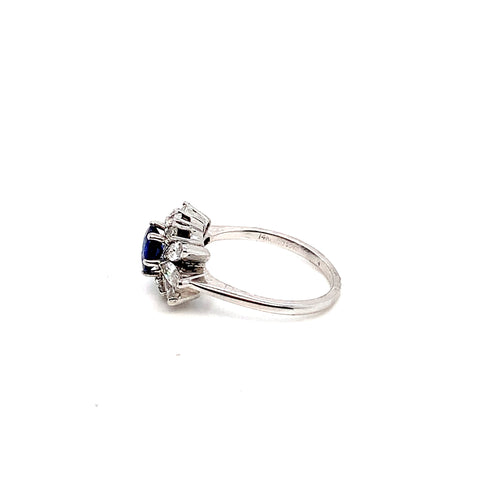 White Gold Sapphire Diamond Ring | 14K Classic Halo Style