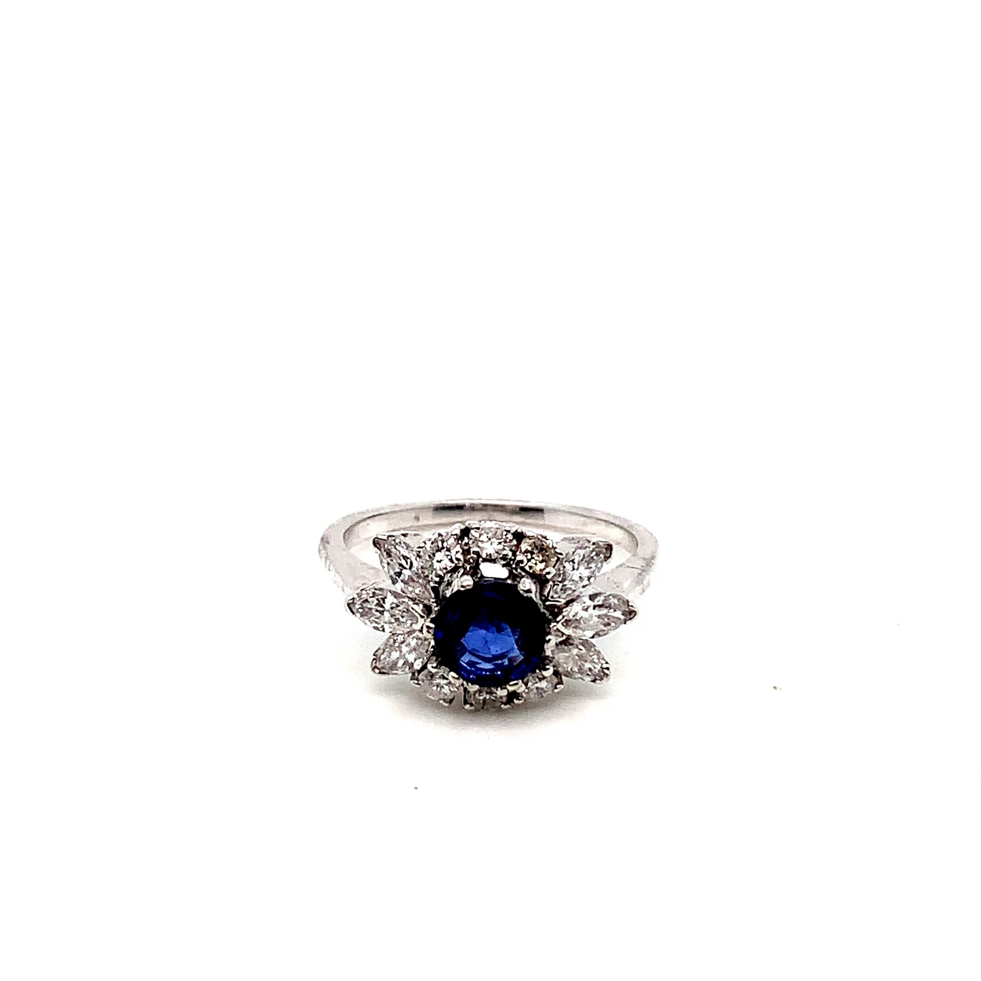 White Gold Sapphire Diamond Ring | 14K Classic Halo Style
