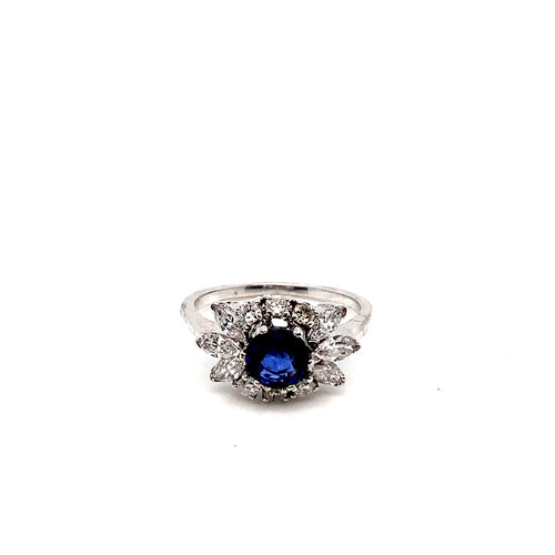 White Gold Sapphire Diamond Ring | 14K Classic Halo Style