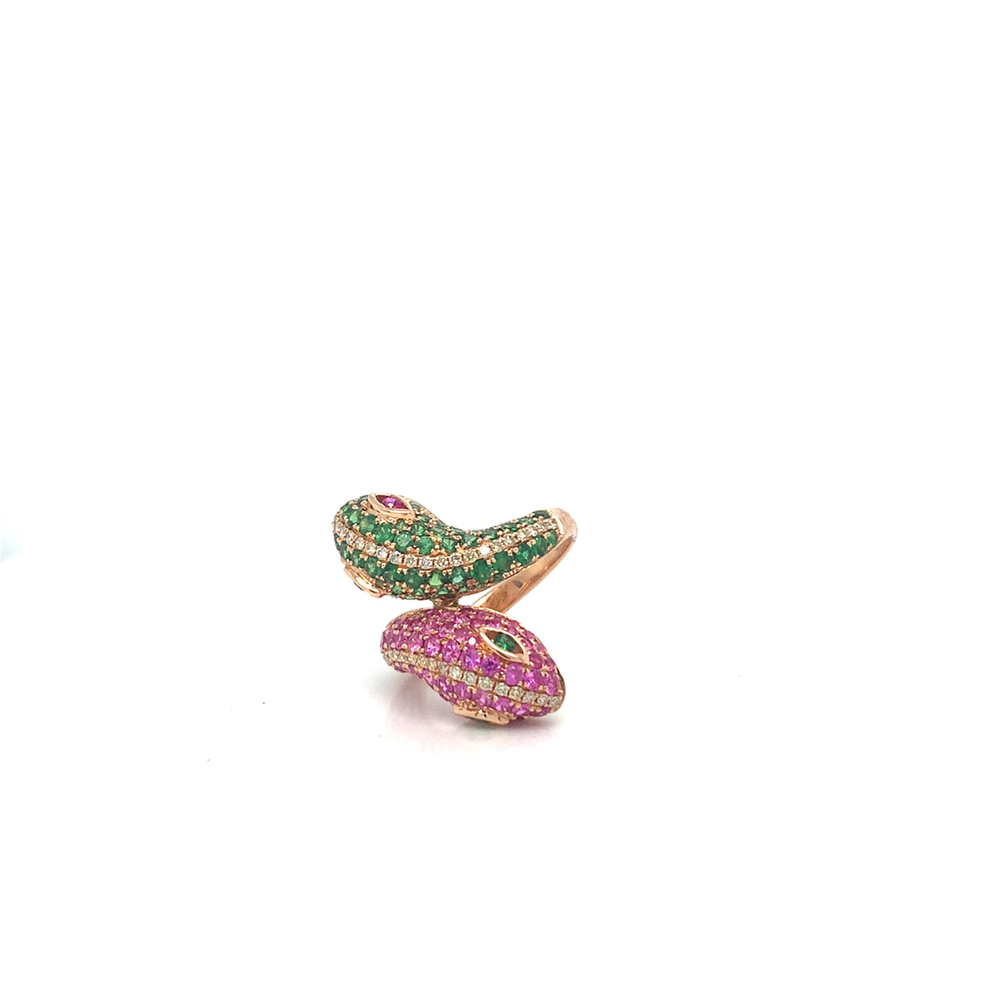 18K Rose Gold Serpentine Ring | Sapphire & Garnet Statement Ring