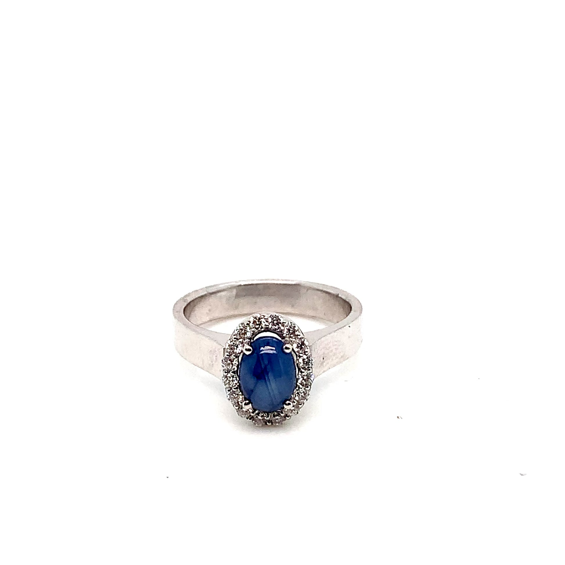 White Gold Sapphire Diamond Ring | 18K Oval Halo Elegance