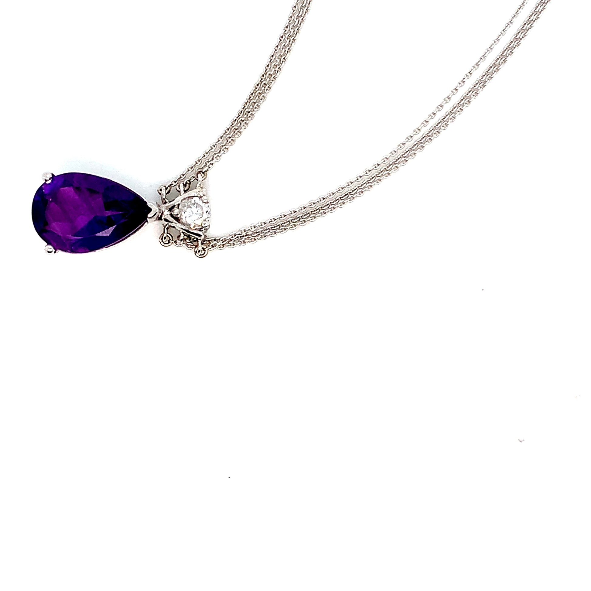 White Gold Amethyst Diamond Necklace | 14K Multi-Chain Pendant