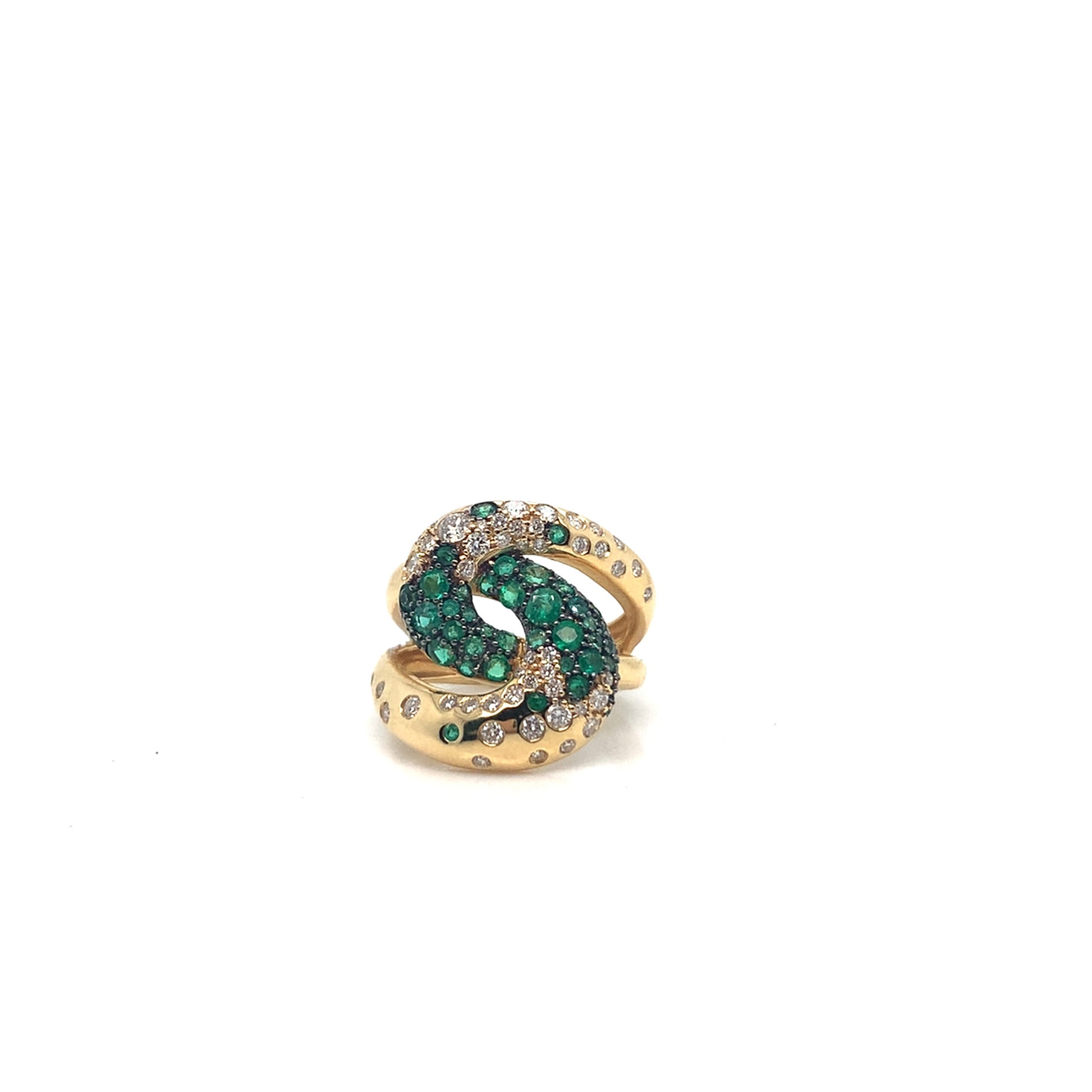 18K Gold Emerald Diamond Band | Interwoven Yellow Gold Ring