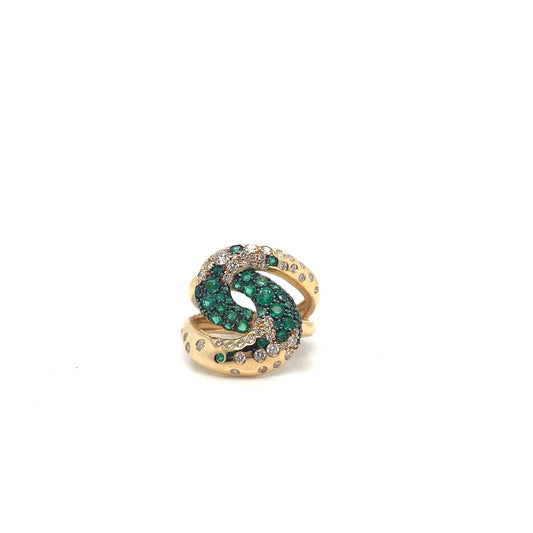 18K Gold Emerald Diamond Band | Interwoven Yellow Gold Ring