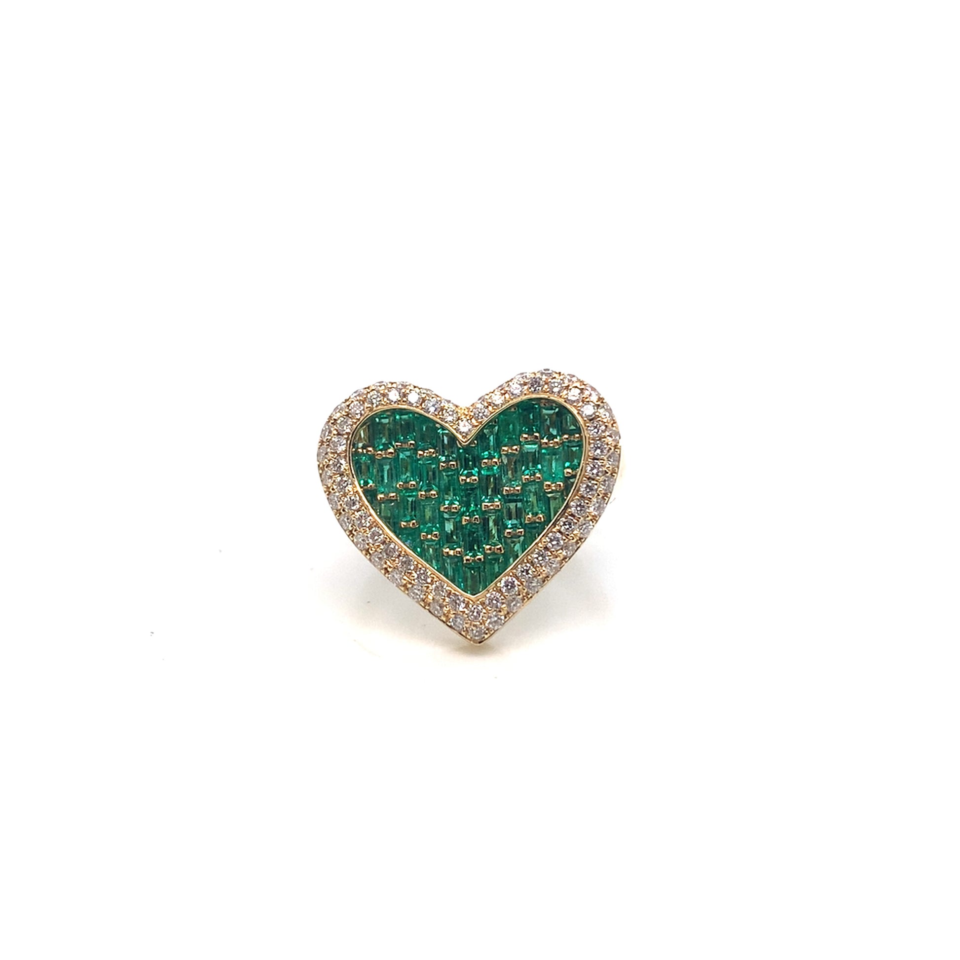18K Gold Heart Emerald Ring | Elegant Diamond Fashion Ring