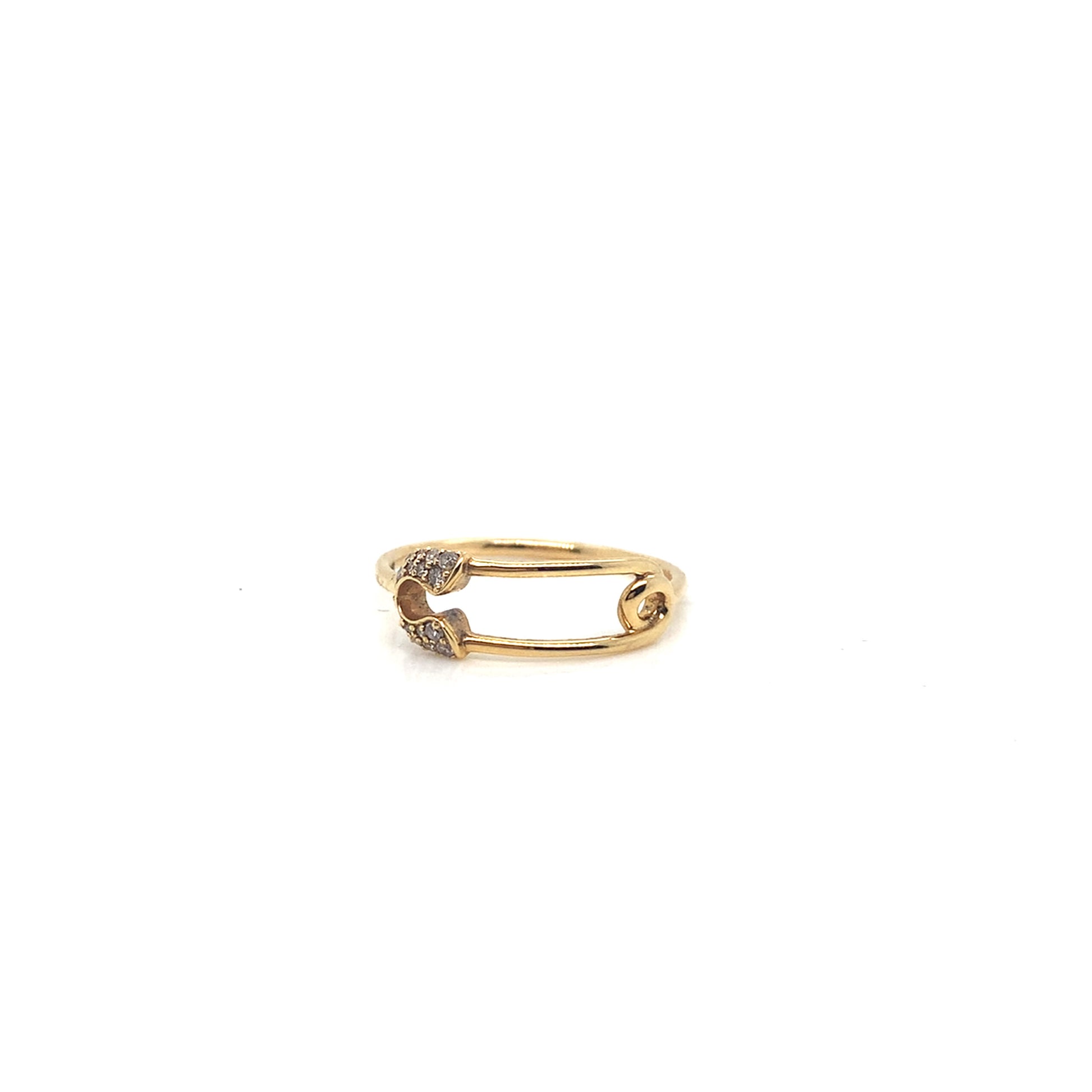 14K Gold Safety Pin Ring | Bold Diamond Fashion Ring
