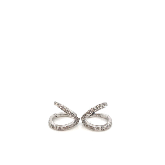 14K White Gold Diamond Huggies | Unique Split Design Earrings