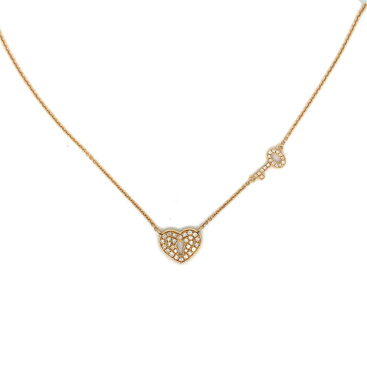18K Gold Lock Key Pendant | Heart-Shaped Diamond Necklace