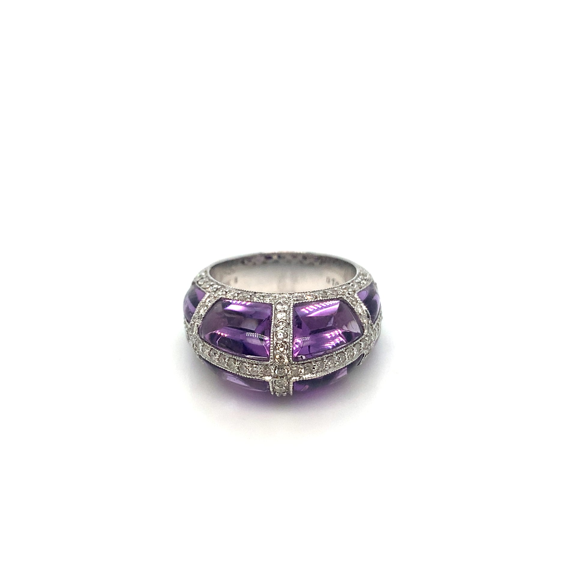 18K Gold Amethyst Diamond Ring | White Gold Fantasy Cut Design