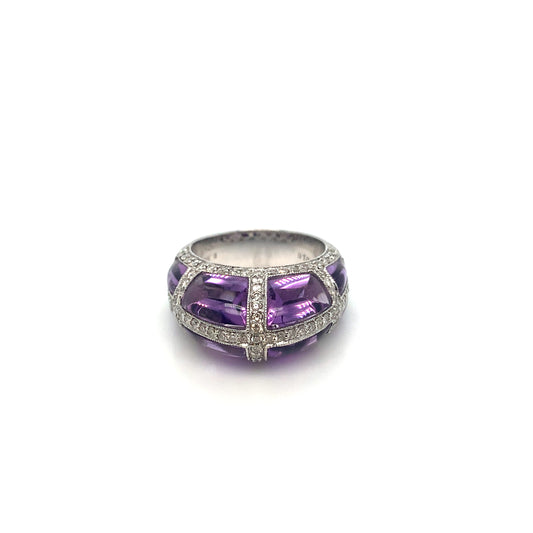 18K Gold Amethyst Diamond Ring | White Gold Fantasy Cut Design