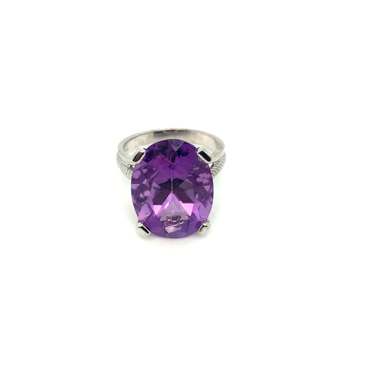 14K Gold Oval Amethyst Ring | Custom Rope Detail Band