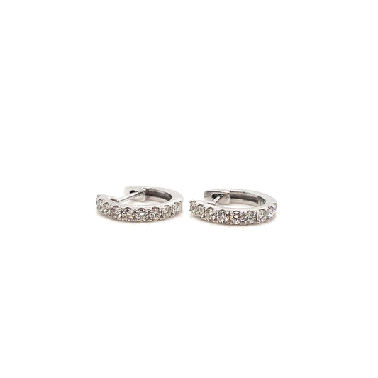 14K White Gold Diamond Huggies | Elegant Everyday Earrings