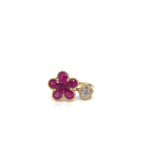 18K Gold Ruby Diamond Ring | Floral-Inspired Luxury Jewelry