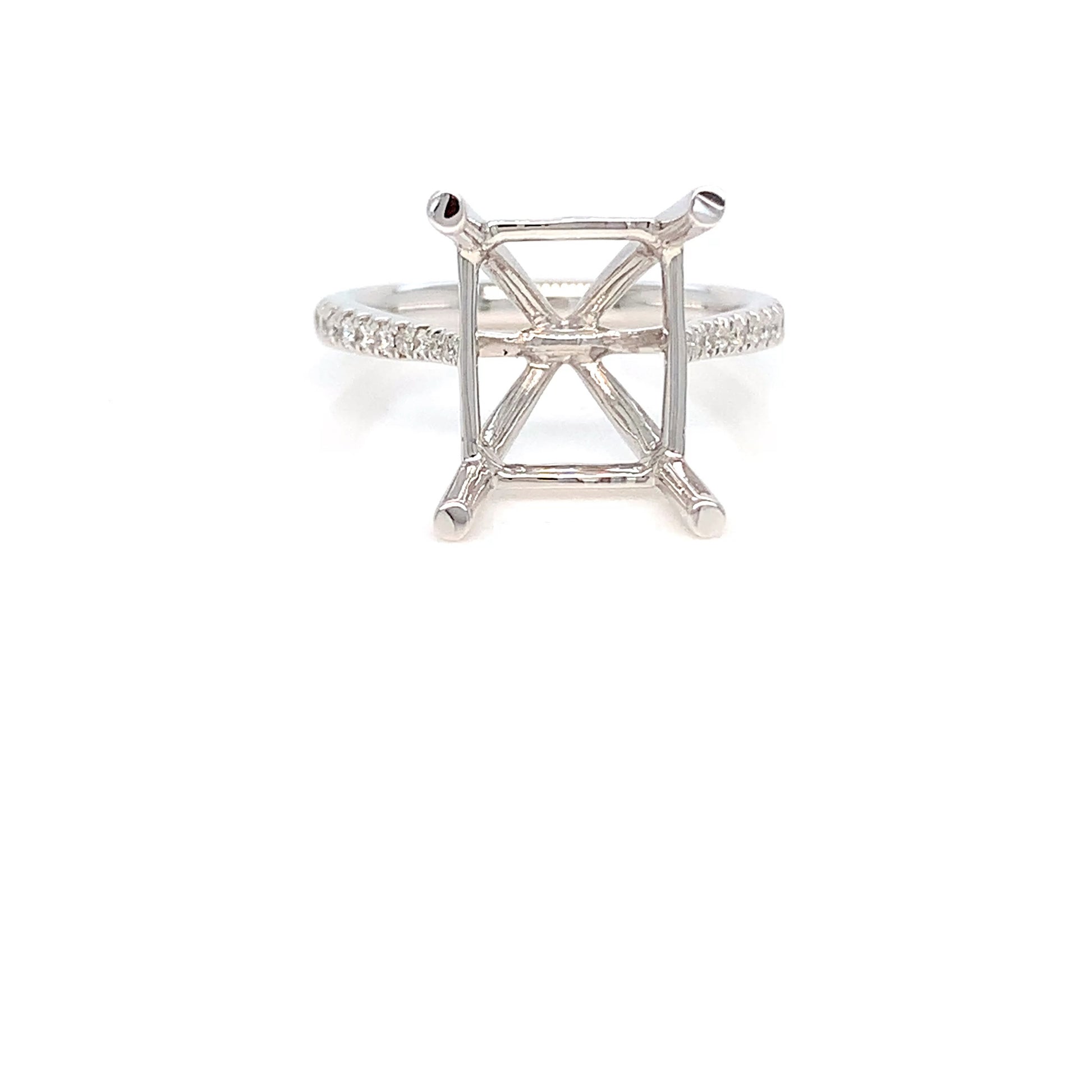 Platinum Emerald Semi-Mount Ring | Diamond Band Engagement Setting