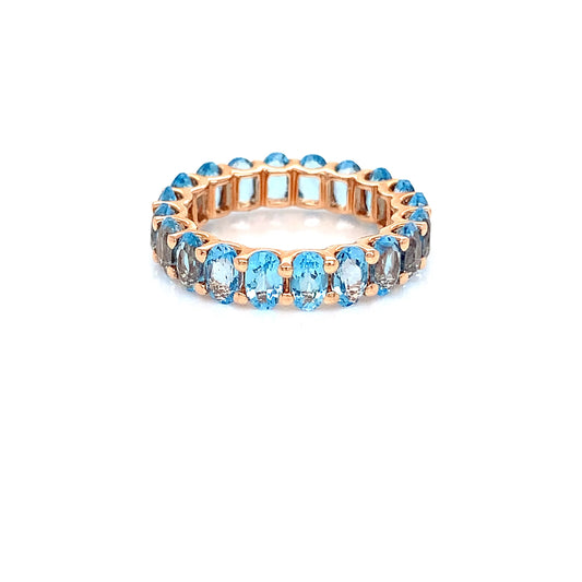 14K Gold Blue Topaz Eternity Band | Oval Cut Rose Gold Ring