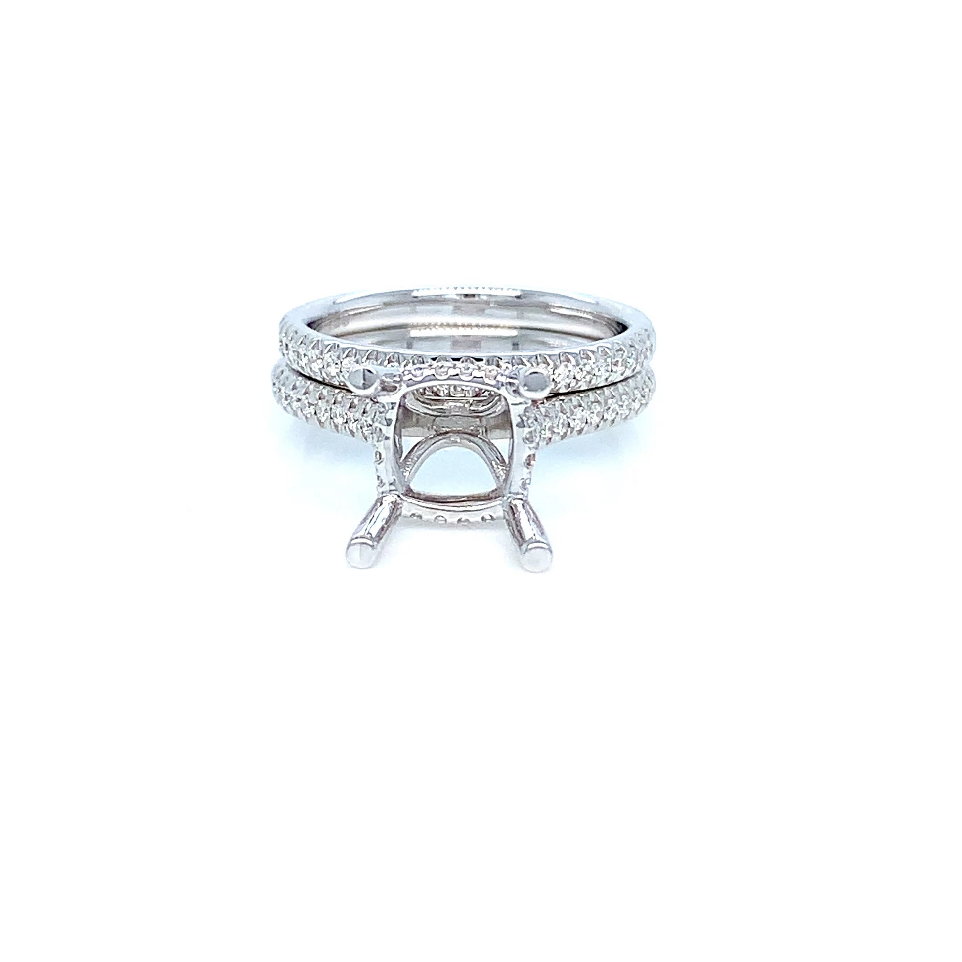 18K Gold Cushion Semi-Mount | White Gold Diamond Band Setting