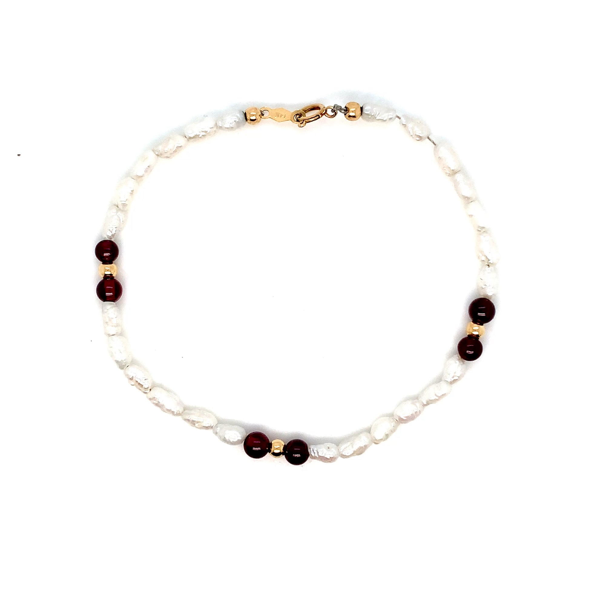 14K Gold Pearl & Garnet Bracelet | Elegant Beaded Design