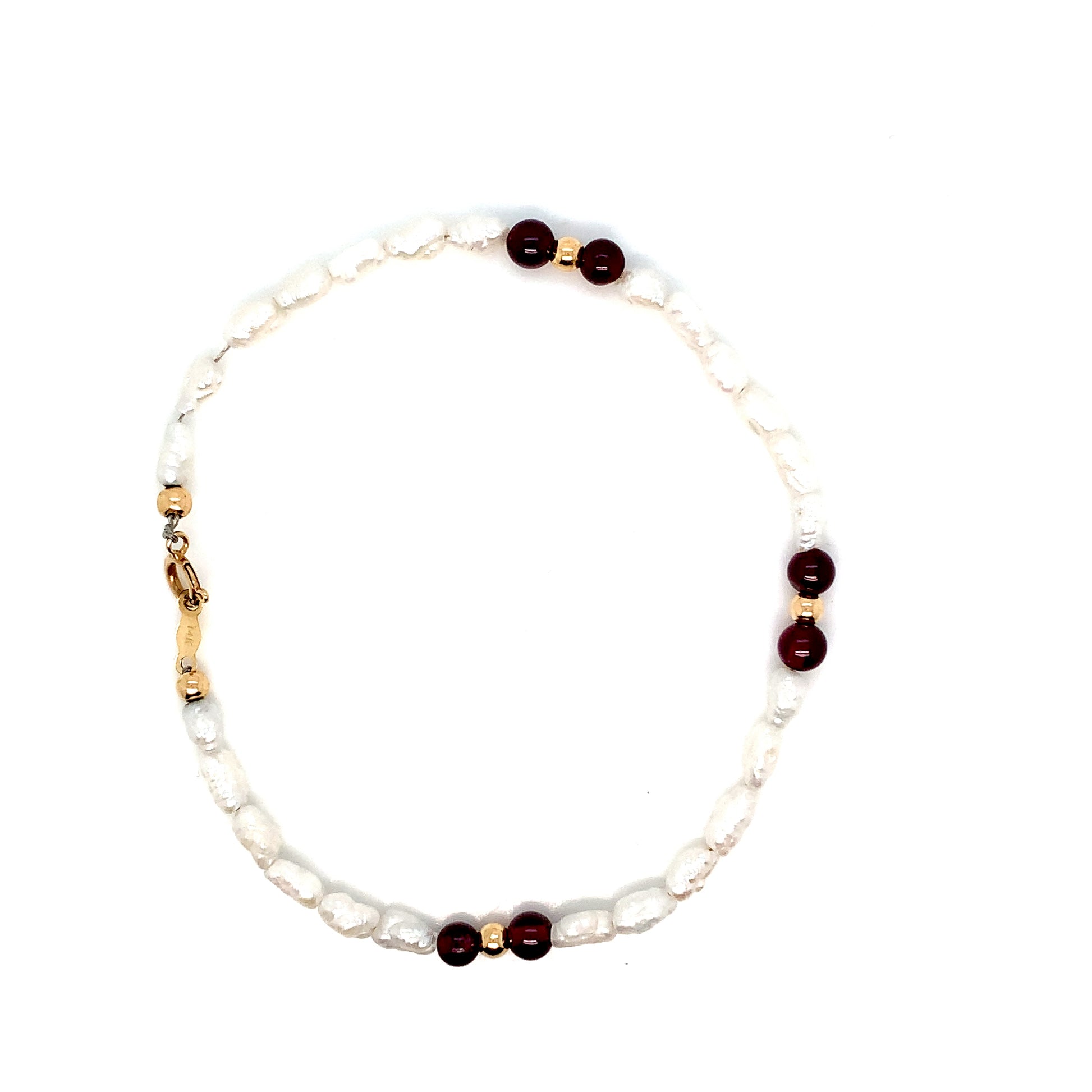 14K Gold Pearl & Garnet Bracelet | Elegant Beaded Design