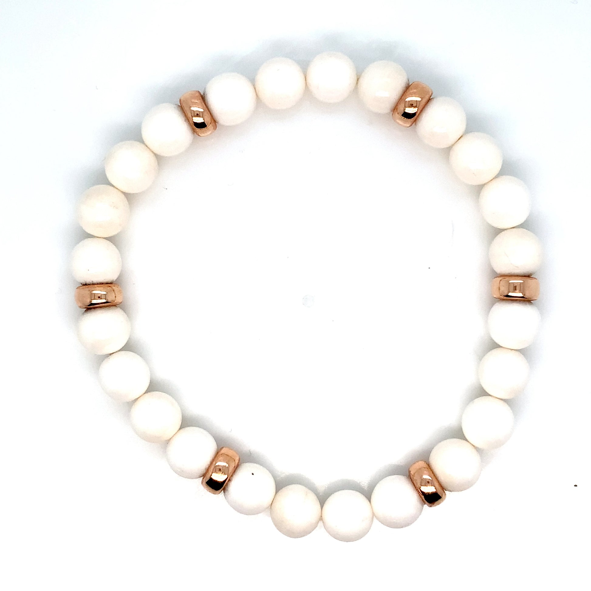 14K Rose Gold & Ivory Beaded Bracelet | Elegant Stretch Bracelet