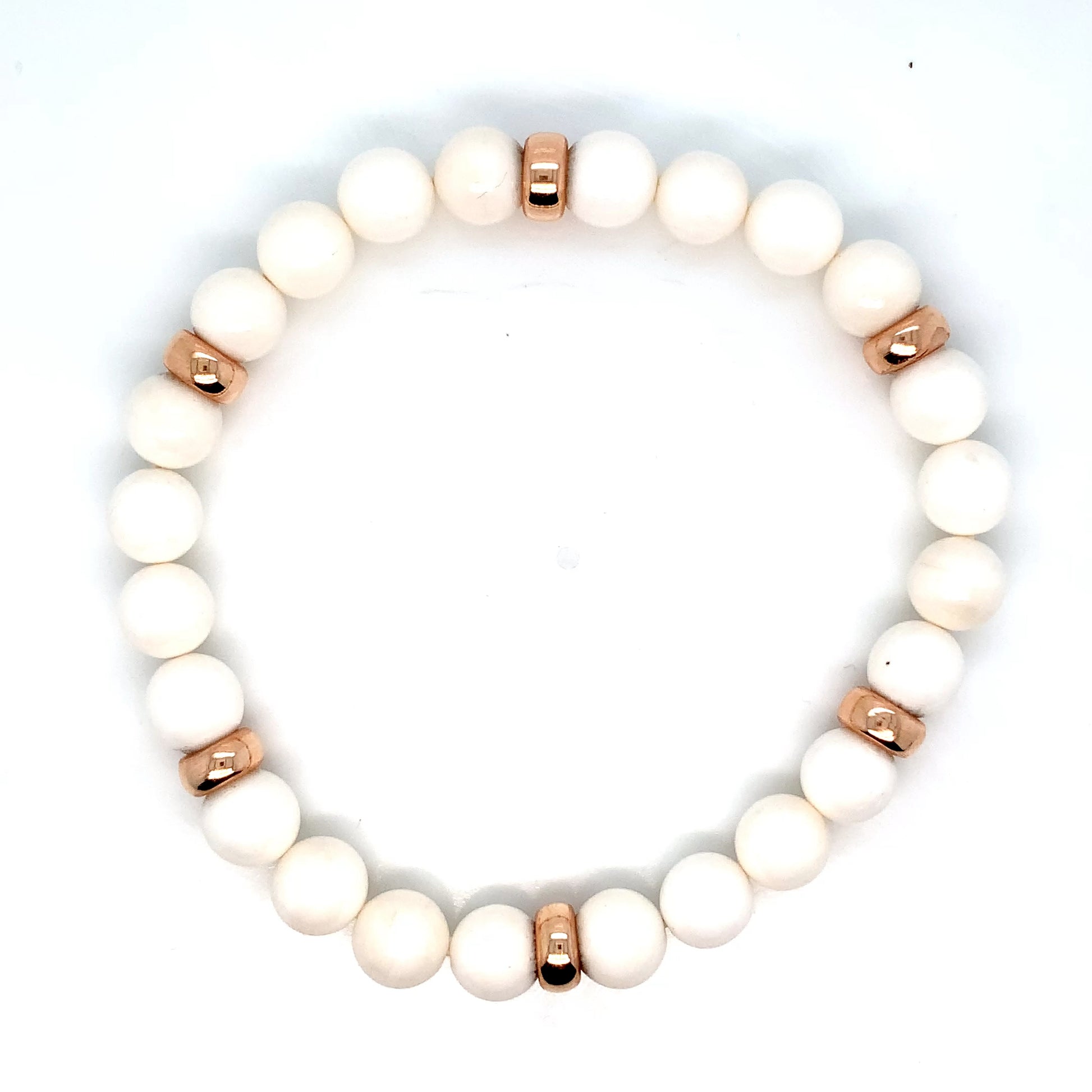 14K Rose Gold & Ivory Beaded Bracelet | Elegant Stretch Bracelet