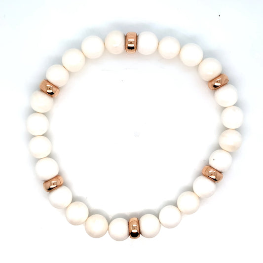 14K Rose Gold & Ivory Beaded Bracelet | Elegant Stretch Bracelet