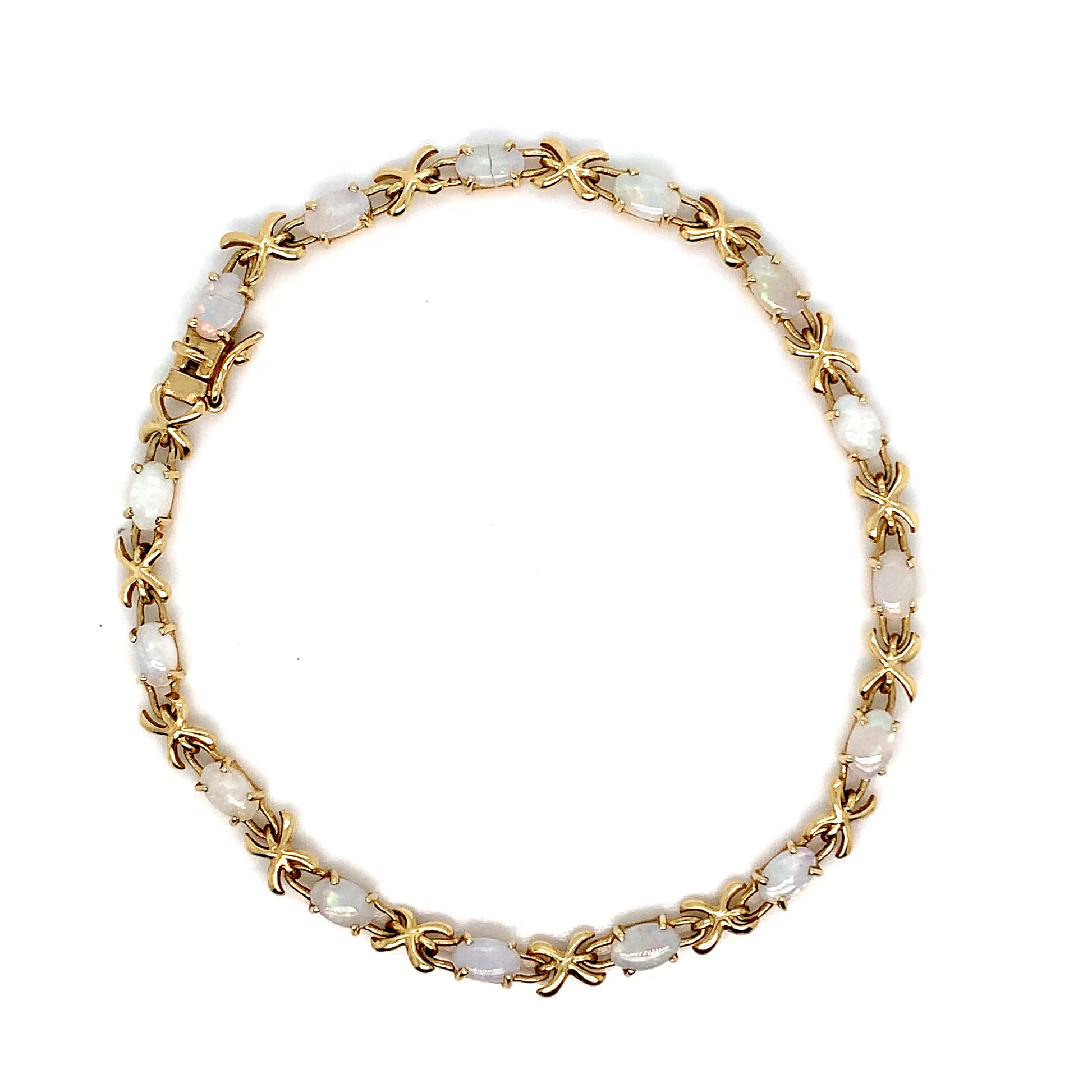 14K Gold Opal Tennis Bracelet | Elegant Yellow Gold & Opal Design