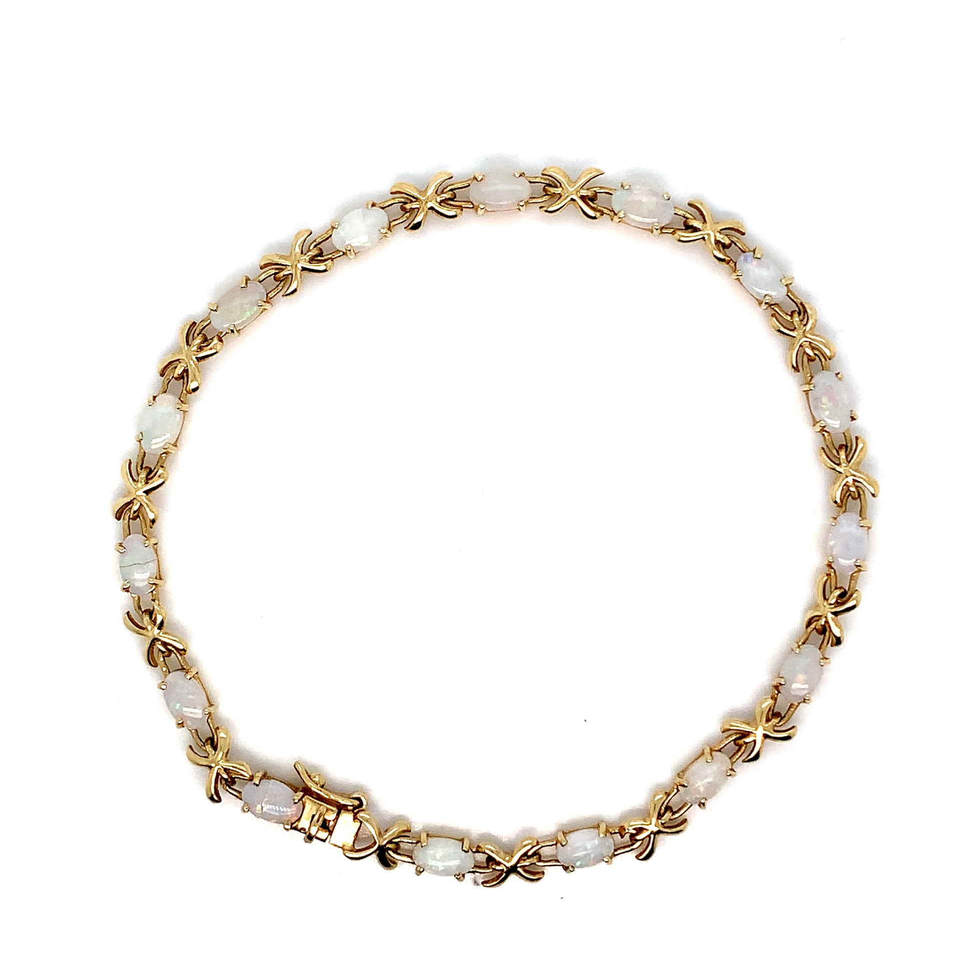 14K Gold Opal Tennis Bracelet | Elegant Yellow Gold & Opal Design