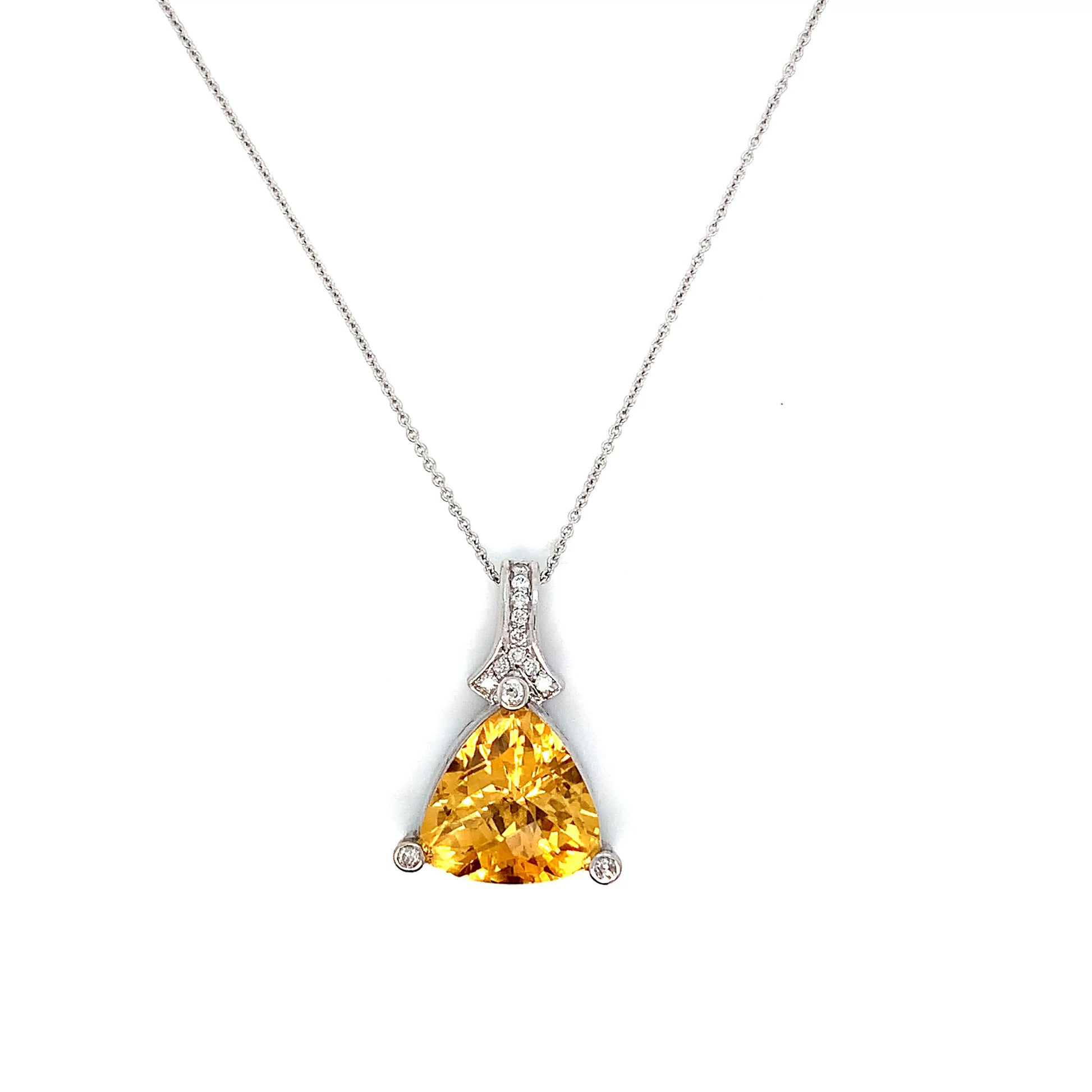 White Gold Citrine & Diamond Pendant Necklace | 14K Elegant Design