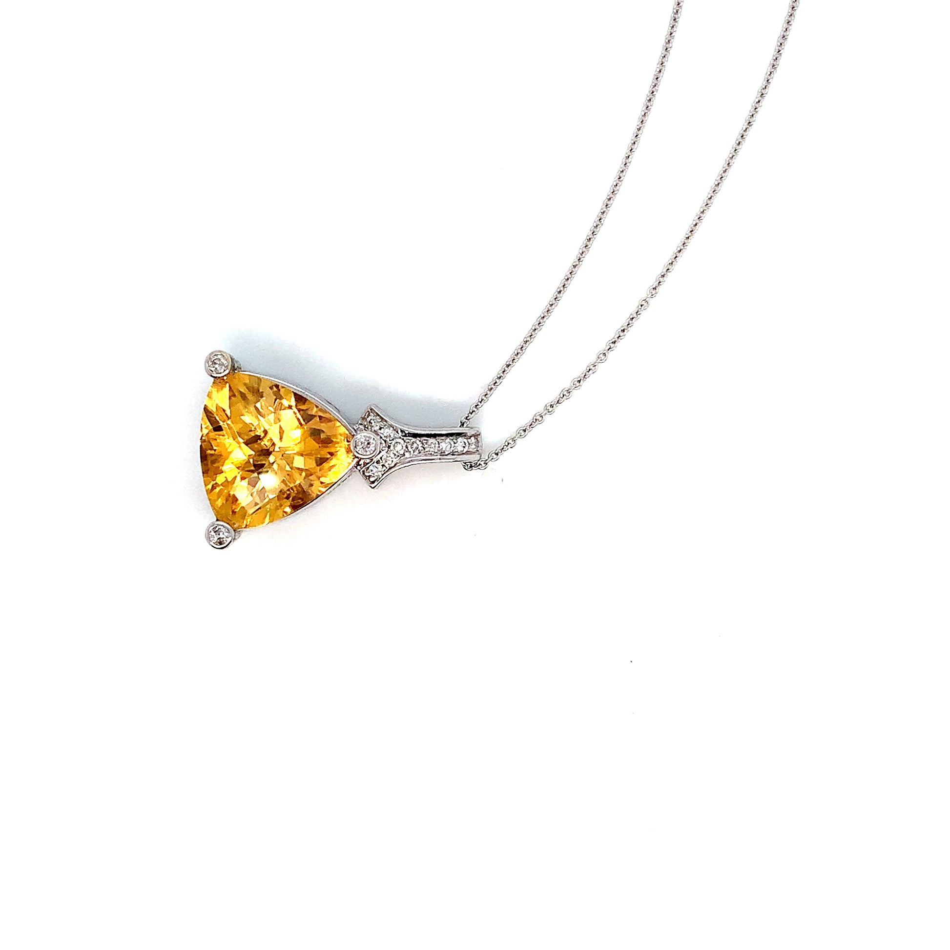 White Gold Citrine & Diamond Pendant Necklace | 14K Elegant Design