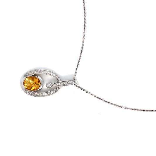 White Gold Citrine & Diamond Fantasy Pendant Necklace | 14K Elegant Design