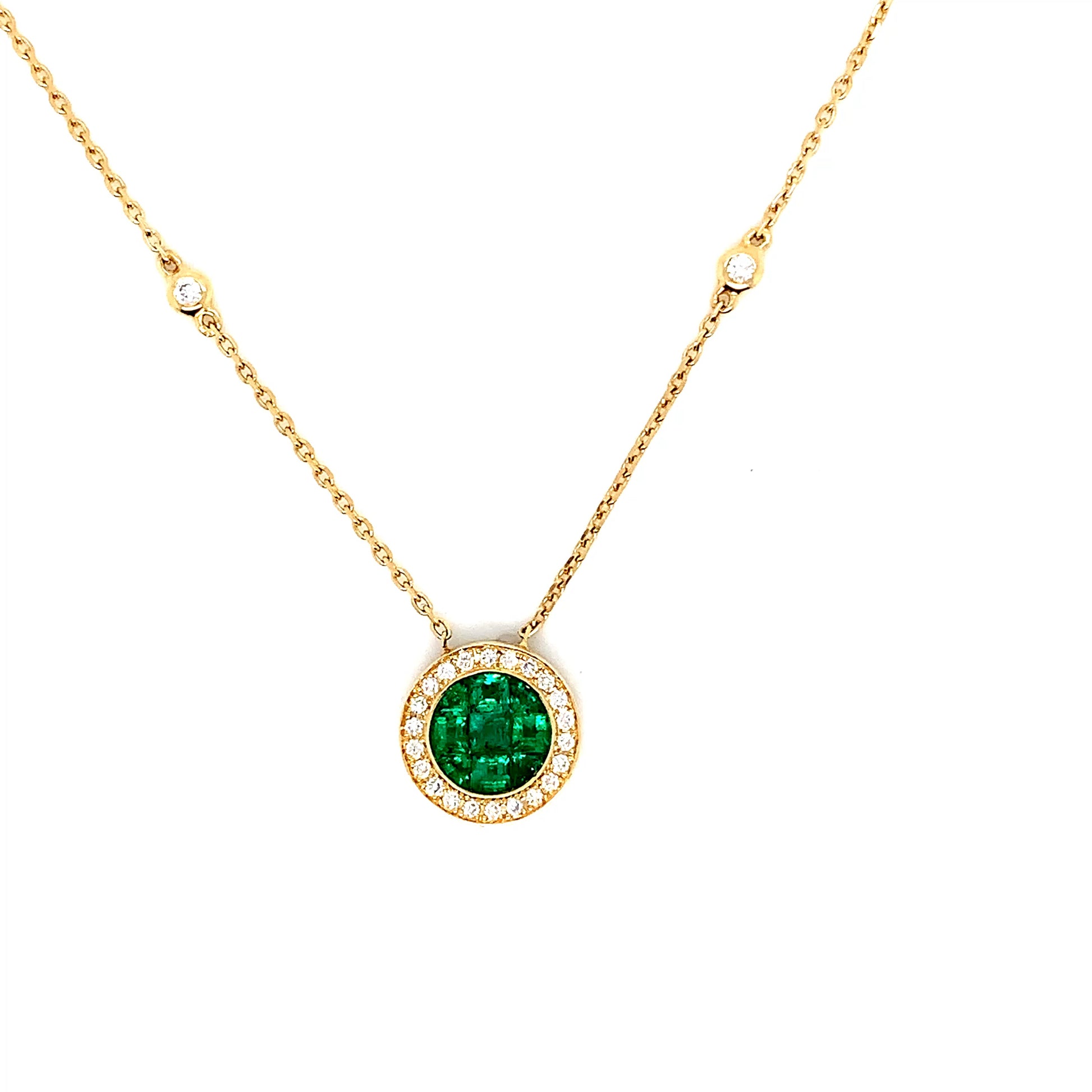 Gold Emerald Diamond Pendant | 18K Yellow Gold Necklace