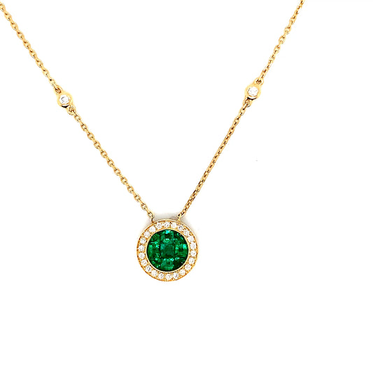 Gold Emerald Diamond Pendant | 18K Yellow Gold Necklace