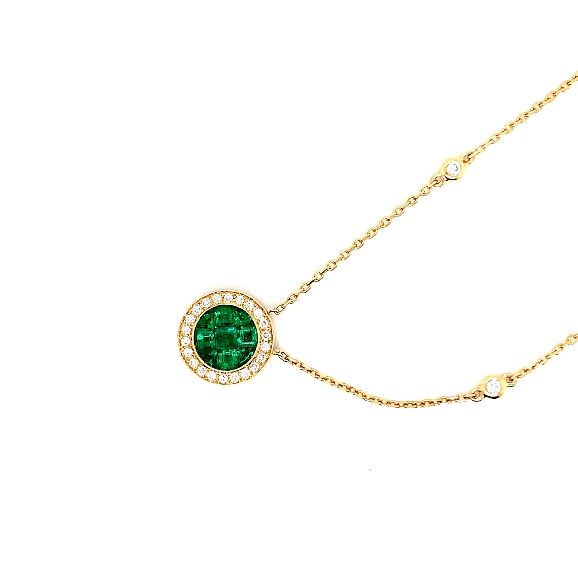 Gold Emerald Diamond Pendant | 18K Yellow Gold Necklace