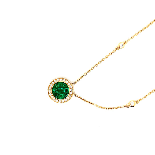 Gold Emerald Diamond Pendant | 18K Yellow Gold Necklace